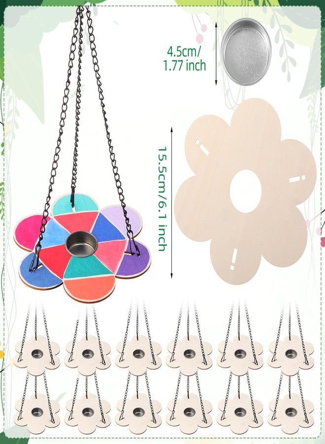 DoubleFill مجموعة أدوات صنع مغذيات الطيور من دبل فيل، 12 قطعة، للأطفال من سن 3 إلى 8 سنوات. اصنع بنفسك مغذيات طيور خشبية على شكل زهور مع سلاسل وأوعية ألومنيوم. اصنعها بنفسك وقم بتلوينها بنفسك، مثالية للأنشطة الخارجية في الحديقة (زهرة). - Image 2